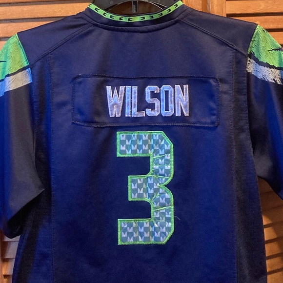 Nike Seahawks #3 Russell Wilson Navy Blue & Green Football Jersey - Picture 12 of 16